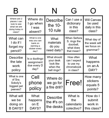 Untitled Bingo Card