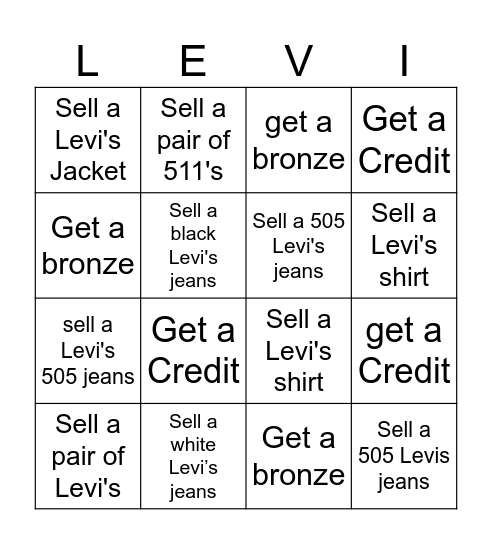LEVI"S LEVI"S Bingo Card