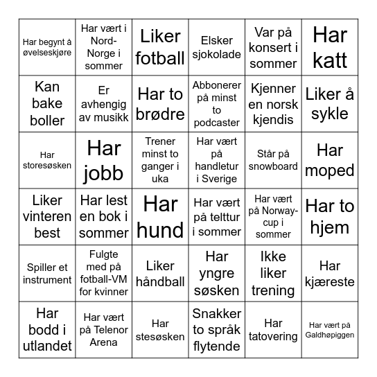 Finn noen som Bingo Card