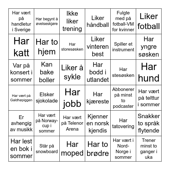 Finn noen som Bingo Card