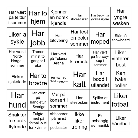 Finn noen som Bingo Card