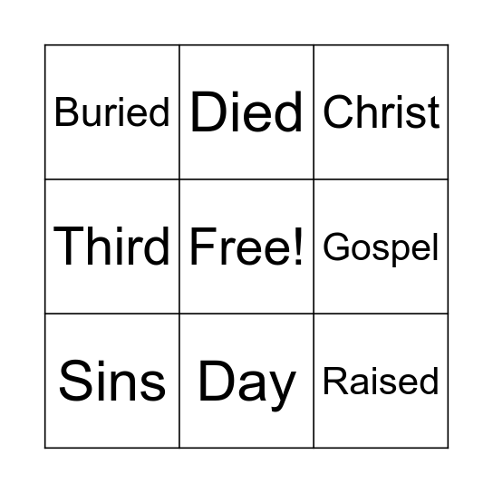 I Corinthians 15:1-5 Bingo Card