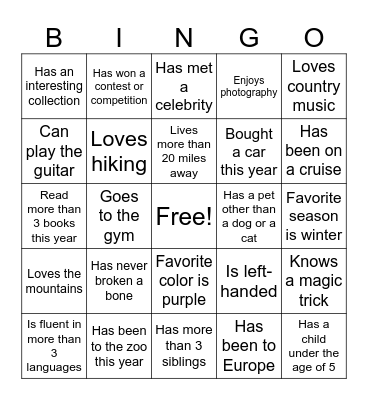 Get to Know You BINGO Card