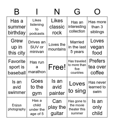 Get to Know You BINGO Card
