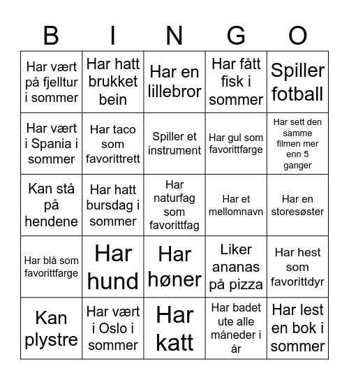 Bli kjent - Bingo Card