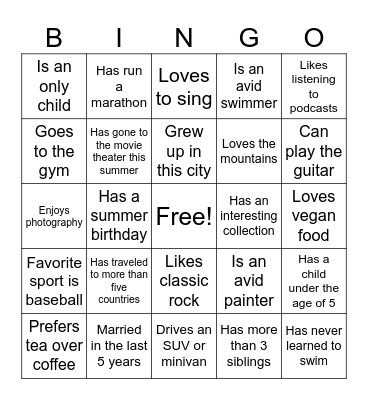 Get to Know You BINGO Card