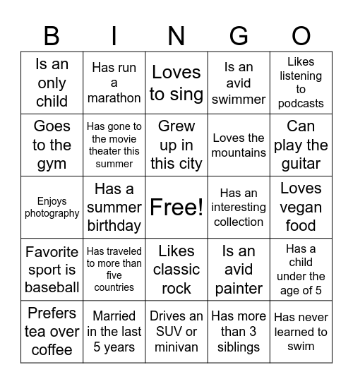 Get to Know You BINGO Card