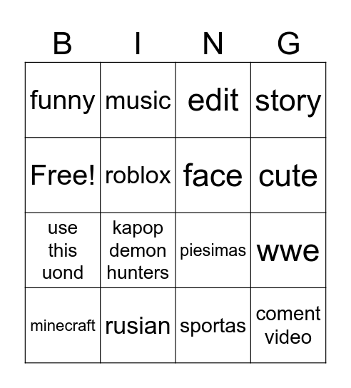 Untitled Bingo Card