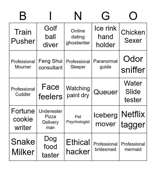 Worlds Strangest Jobs Bingo Card