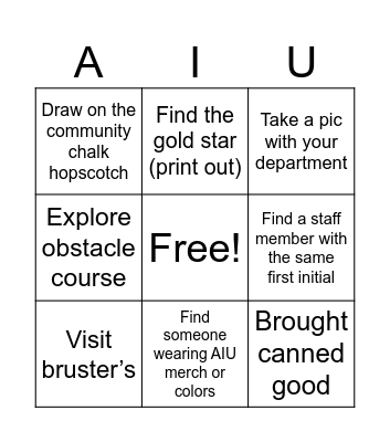 AIU Back to School Bingo Card
