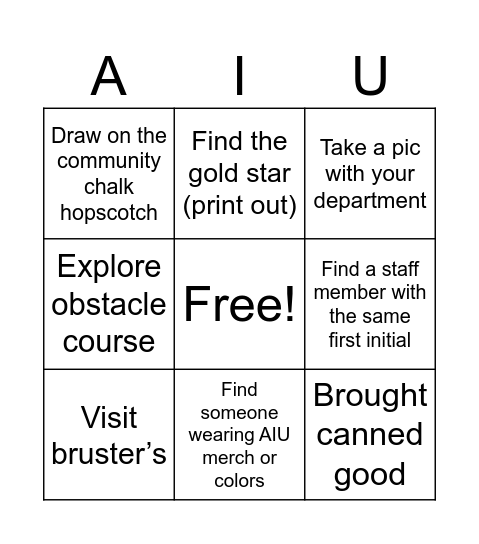 AIU Back to School Bingo Card