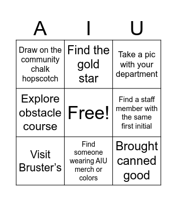 AIU Back to School Bingo Card