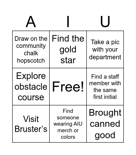 AIU Back to School Bingo Card
