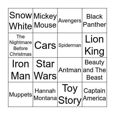 Popular Disney  Bingo Card