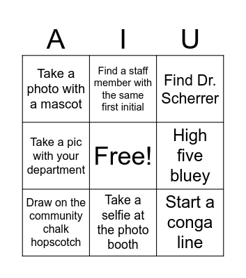 AIU Back to School Bingo Card