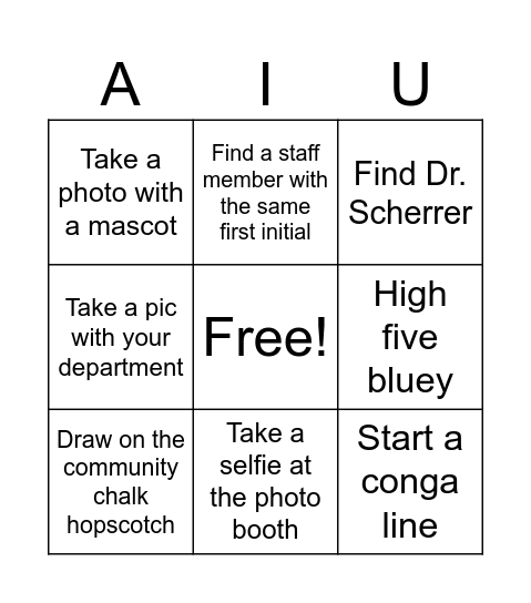 AIU Back to School Bingo Card