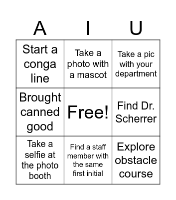 AIU Back to School Bingo Card