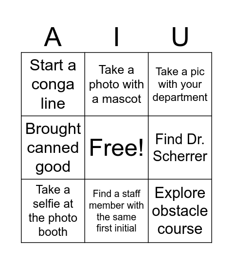 AIU Back to School Bingo Card
