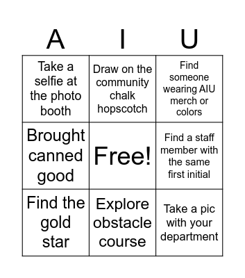 AIU Back to School Bingo Card