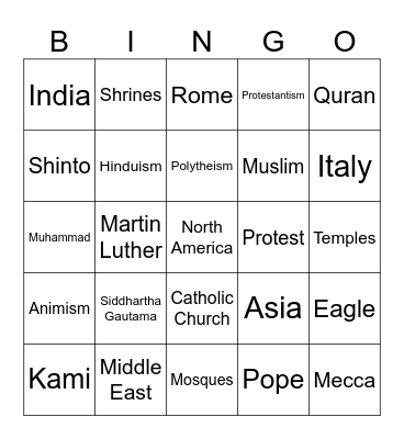 World Religions Terms 2025 Bingo Card