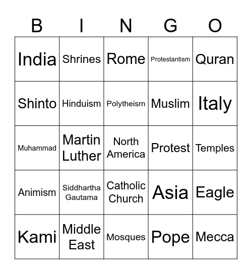 World Religions Terms 2025 Bingo Card