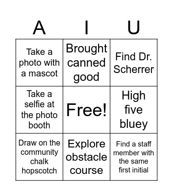 AIU Back to School Bingo Card