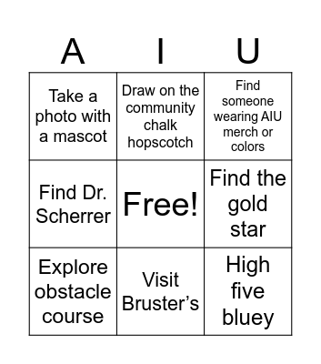 AIU Back to School Bingo Card