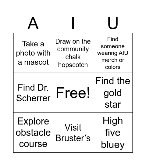 AIU Back to School Bingo Card