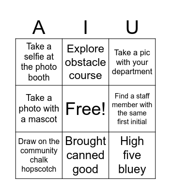 AIU Back to School Bingo Card