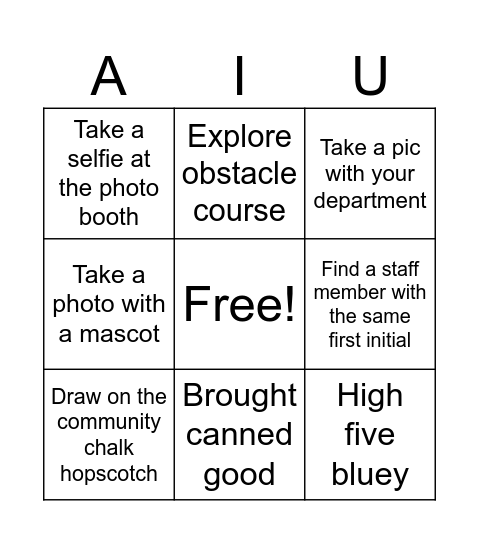 AIU Back to School Bingo Card
