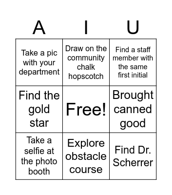 AIU Back to School Bingo Card