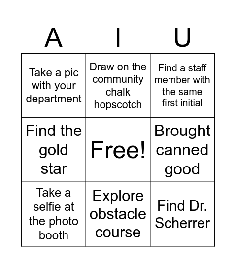 AIU Back to School Bingo Card