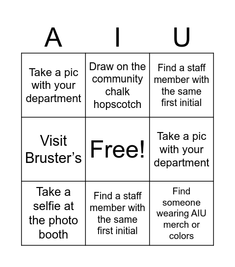 AIU Back to School Bingo Card