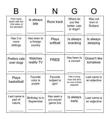 FHU Girls Soccer 2025 Bingo Card