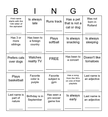 FHU Girls Soccer 2025 Bingo Card