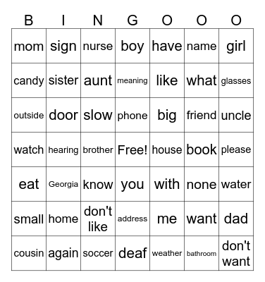 ASL 1 Review Bingo Card