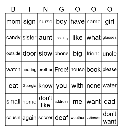 ASL 1 Review Bingo Card