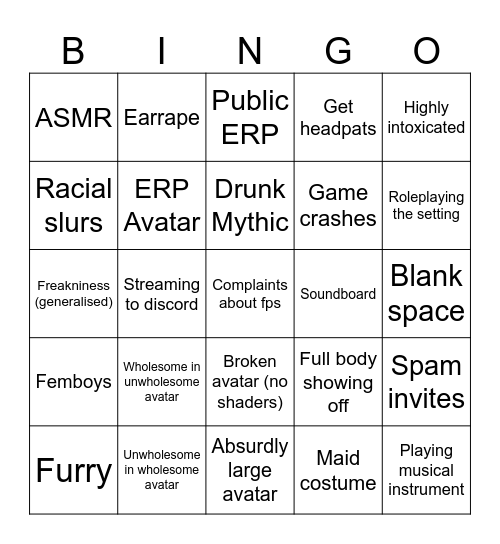 VRChat Bingo Card