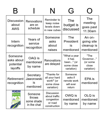 All-Staff Meeting BINGO Card