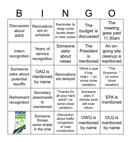 All-Staff Meeting BINGO Card