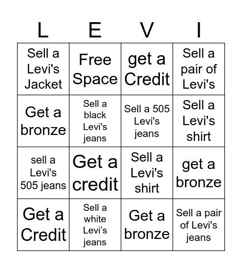 LEVI"S LEVI"S Bingo Card