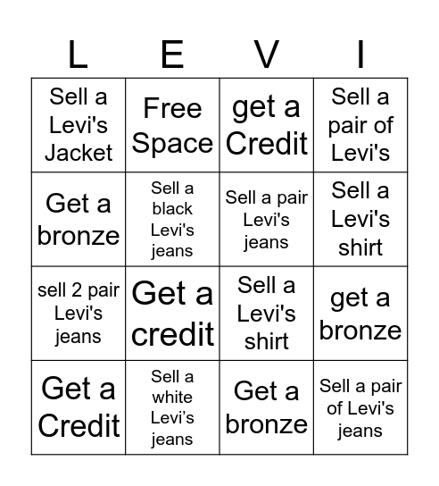LEVI"S LEVI"S Bingo Card