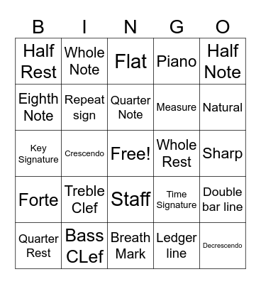 Band Review Bingo Card