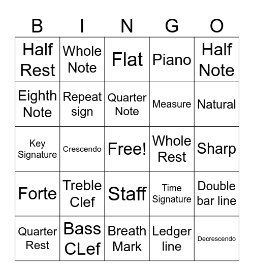 Band Review Bingo Card