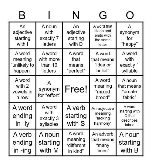 Word Hunt Bingo Card