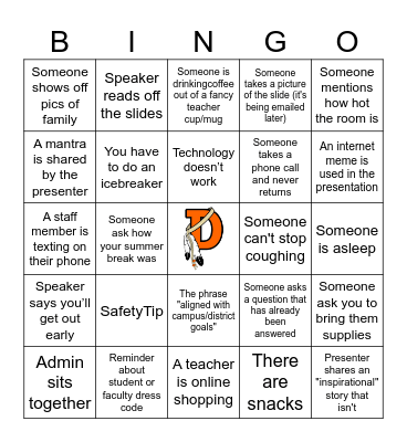 Rah Rah Bingo Card
