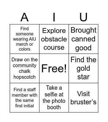 AIU Back to School Bingo Card
