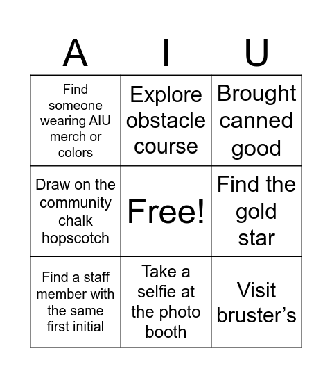 AIU Back to School Bingo Card