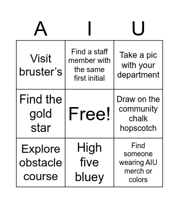 AIU Back to School Bingo Card