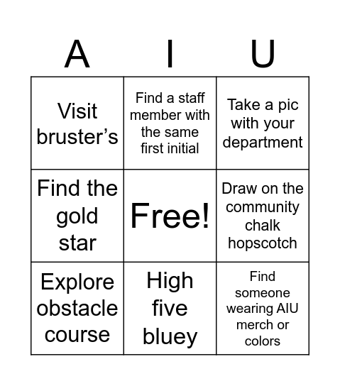 AIU Back to School Bingo Card